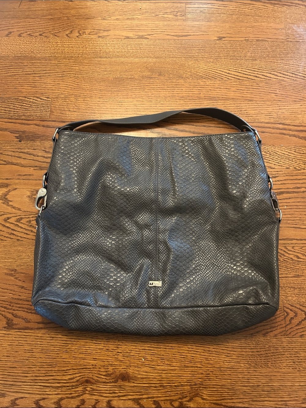 Ladies Gray Textured Messenger Bag with Subtle Snake-Pattern
